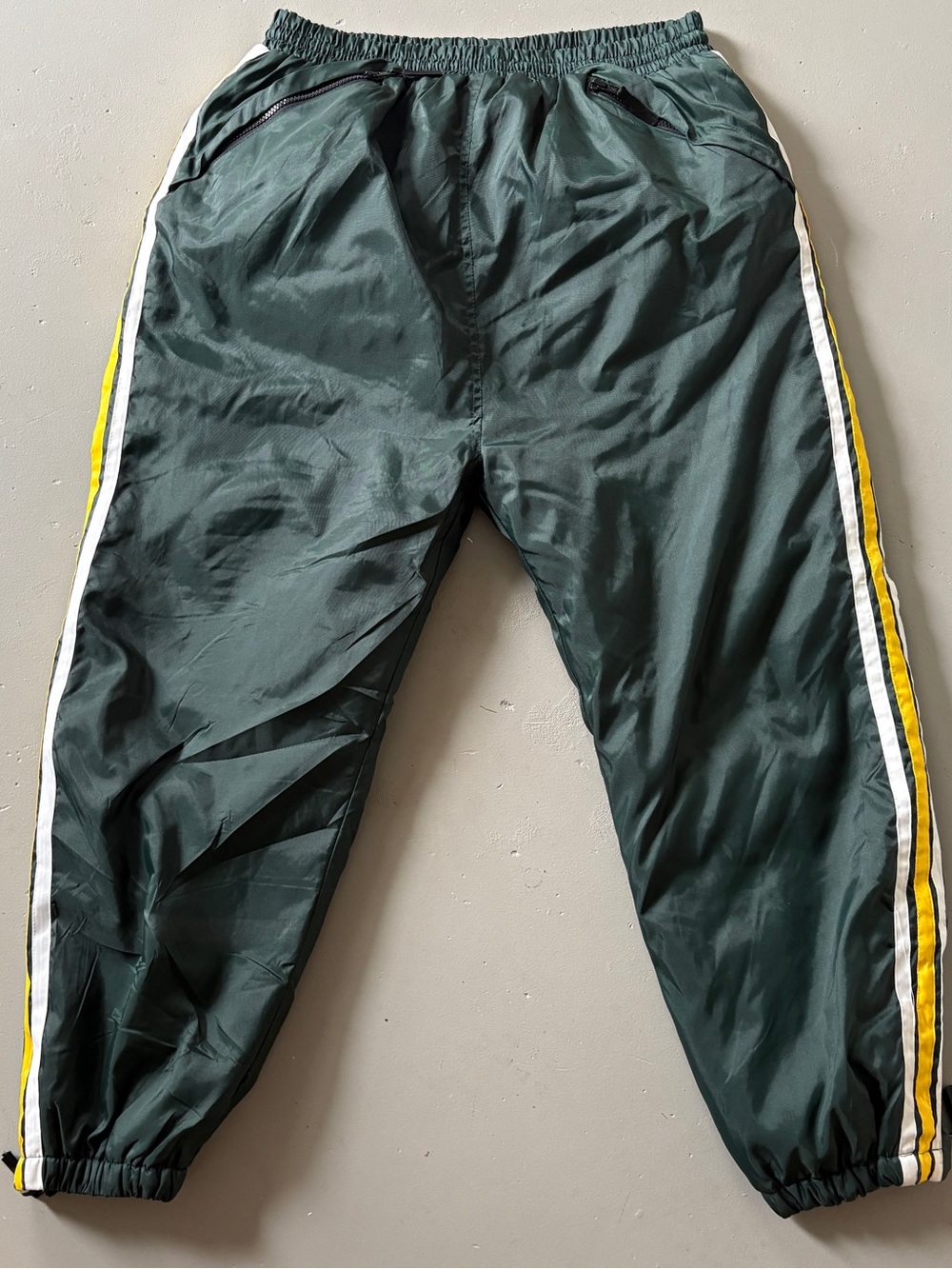 Vintage Swiss Alps Insulated Snow Ski Pants Men's XL Green Yellow White Packers